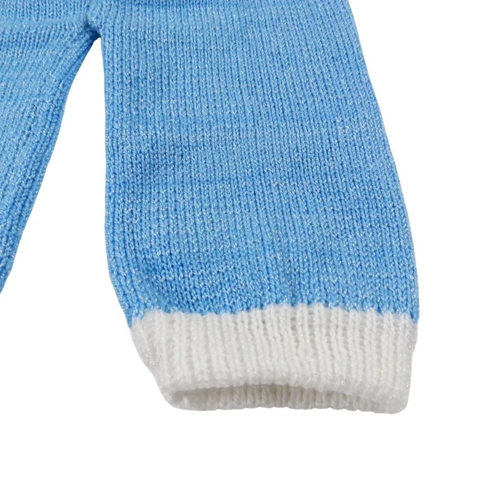 VINTAGE Baby Boy Blue White Sweater Pants Outfit Set with Embroidered Bear